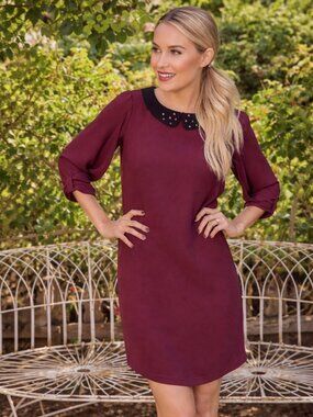 LC Lauren Conrad Bow Sleeve Burgundy Shift Dress